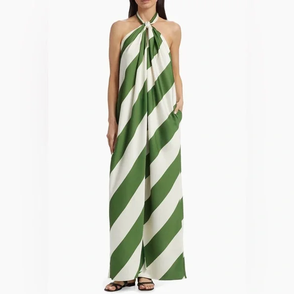 Ronny Kobo Chantell Diagonal Striped Halterneck Maxi Dress
